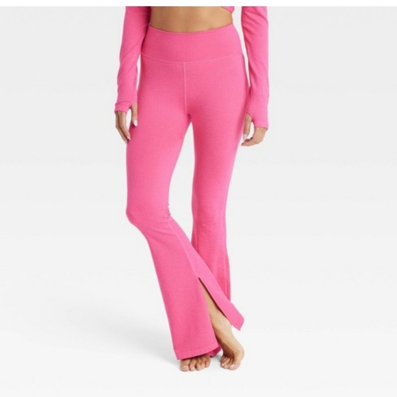 JoyLab Women's Wear 2 Ways Long Sleeve Cropped Top & Flare Leggings ~ Pink - Picture 2 of 16